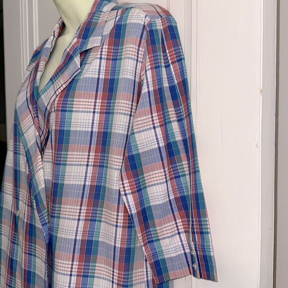 Vintage 80s/90s Foxcroft Multicolor Plaid Doublebreasted Shirt or Light Jacket - Picture 5 of 9
